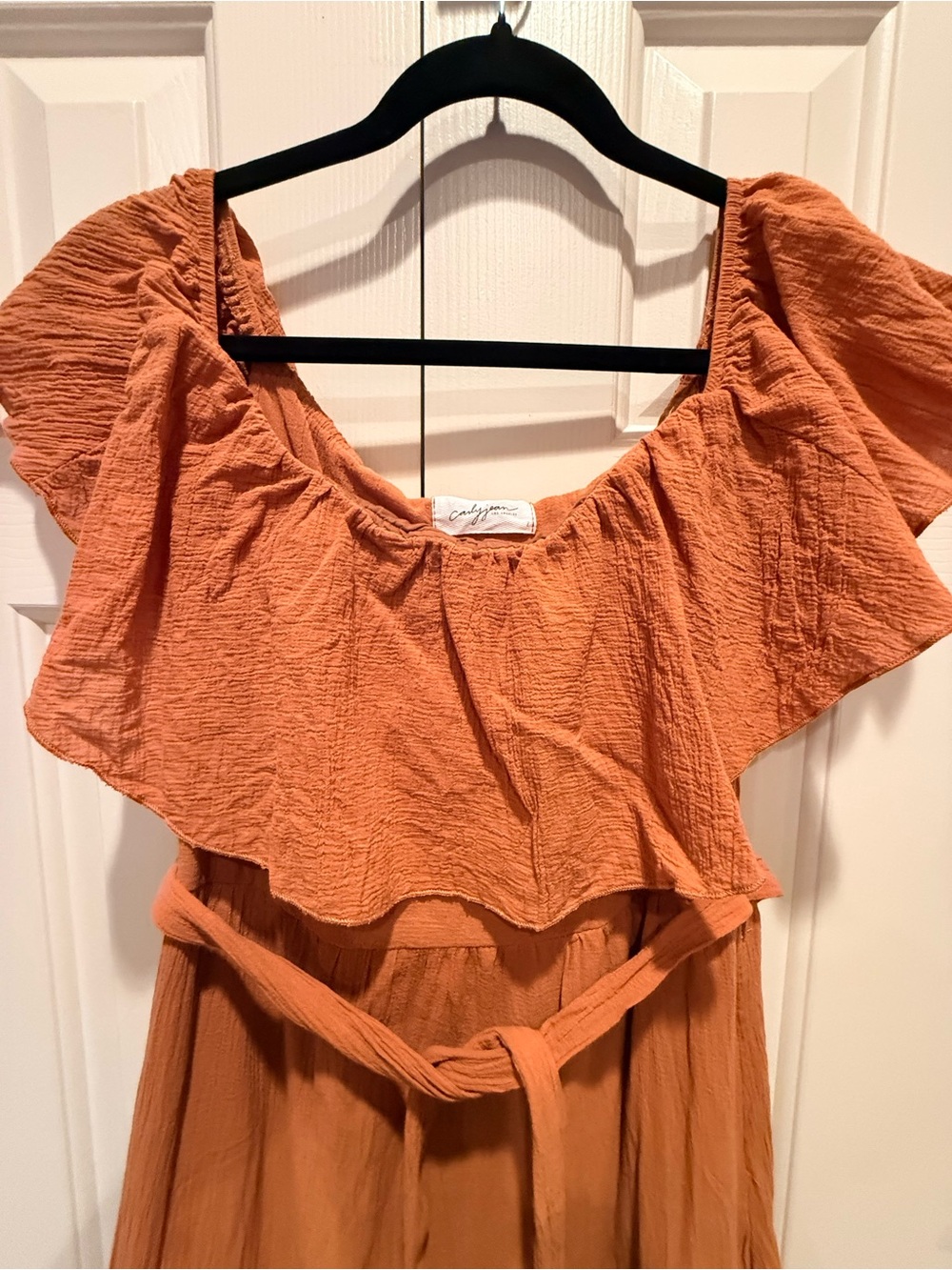 Carly Jean Los Angeles Rust Tiered Maxi Dress with Tie Waist - Picture 3 of 8